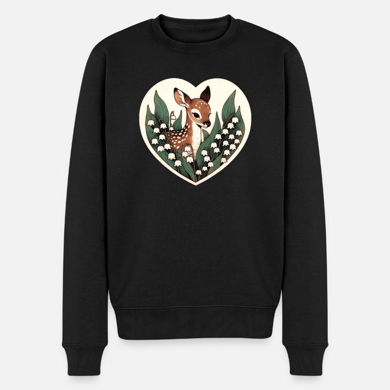 Maiglöckchen-Rehkitz - Männer Premium Bio Pullover - Schwarz