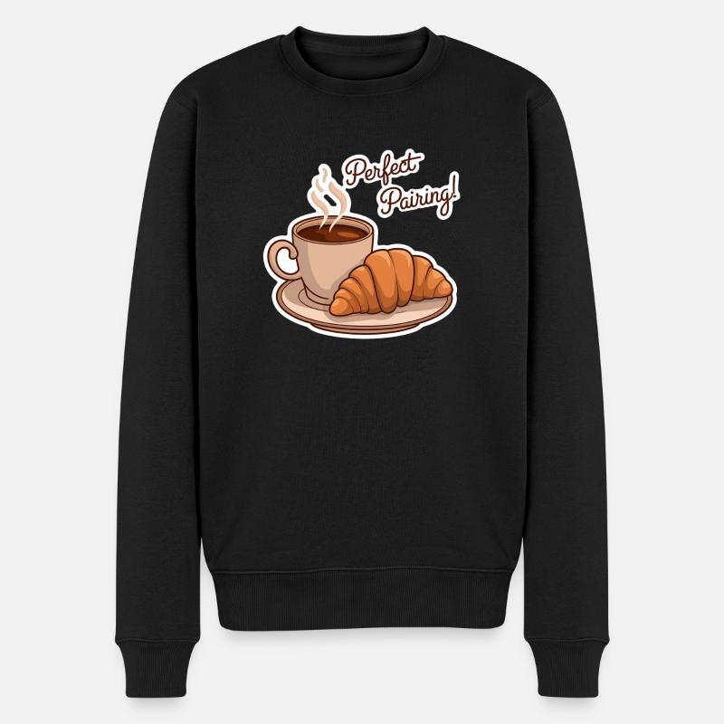 Perfektes Frühstück - Kaffee-Croissant - Männer Premium Bio Pullover - Schwarz