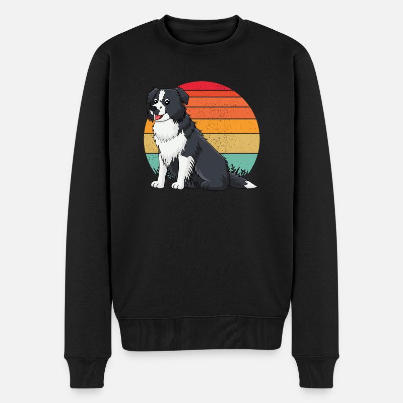Border collie Retro 2 - Pull Premium bio Homme - noir