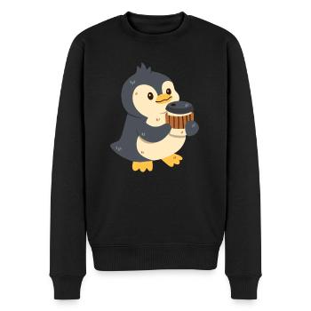Penguin with coffee - Men's Premium Organic Jumper - black - Front - Nico (187cm)
