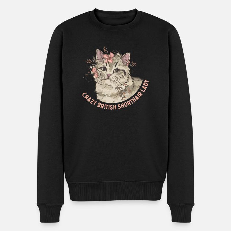 Crazy British Shorthair Lady Mother Kitten Cat - Männer Premium Bio Pullover - Schwarz