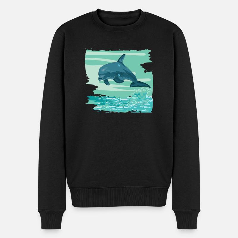Delfin Tümmler Meeressäuger springt aus dem Meer - Männer Premium Bio Pullover - Schwarz