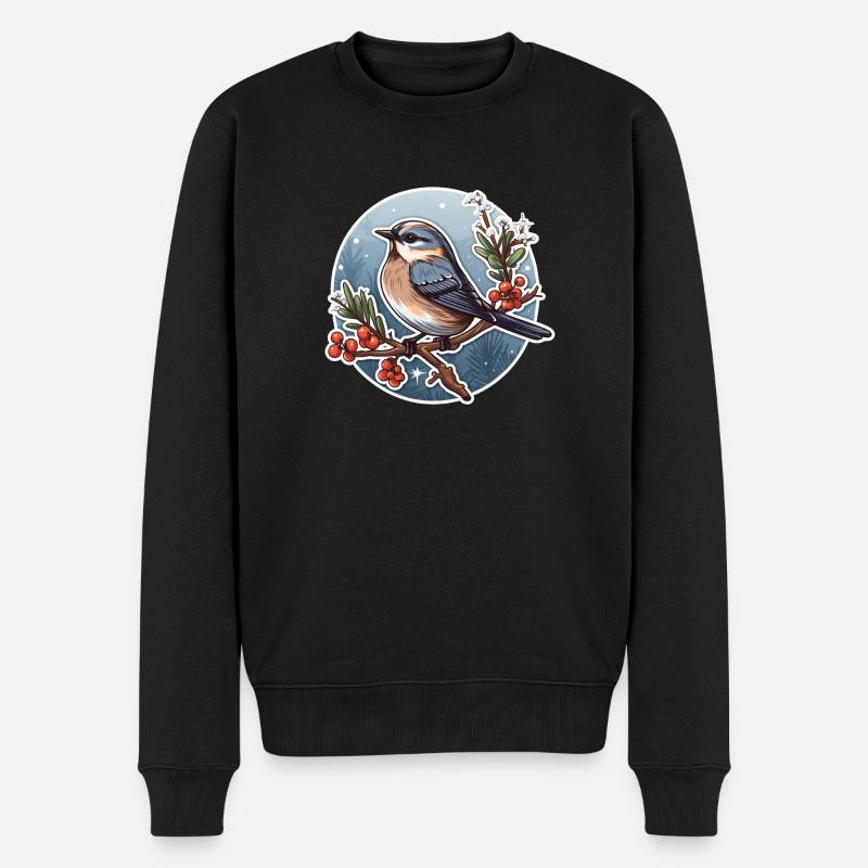 Niedlicher, winterlicher Vogel - Männer Premium Bio Pullover - Schwarz