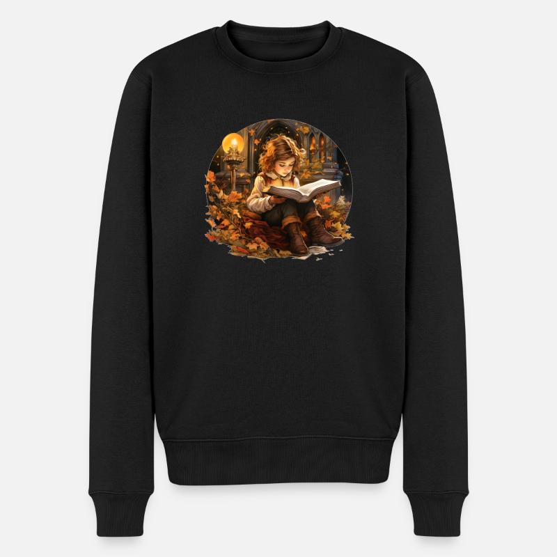 lesendes Kind - Männer Premium Bio Pullover - Schwarz