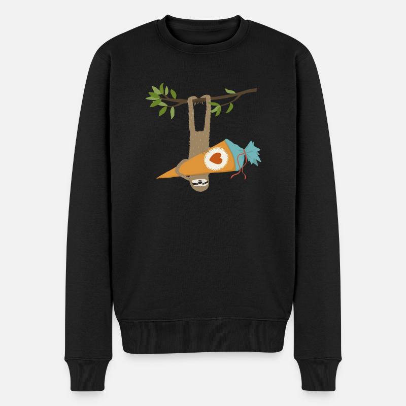 Faultier mit Schultüte - Männer Premium Bio Pullover - Schwarz