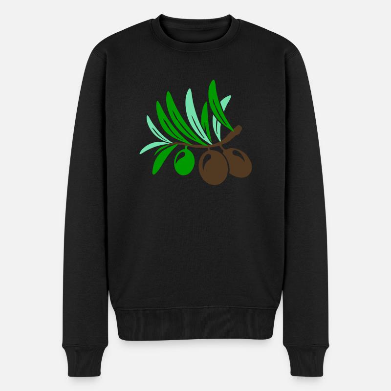 Olive 3 Zweig Blatt Olivenöl Öl Mittelmeer Salat - Männer Premium Bio Pullover - Schwarz