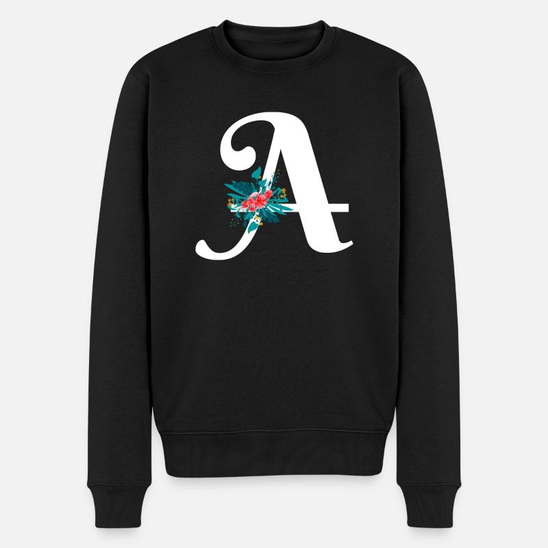 Buchstabe A blumig - Männer Premium Bio Pullover - Schwarz