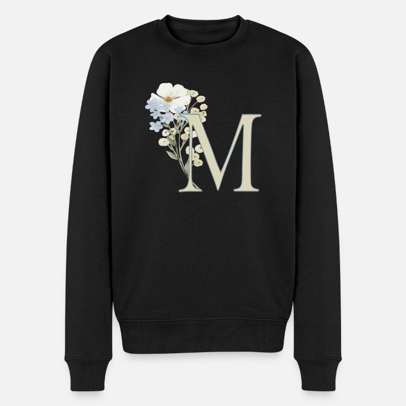 M mit Blumen - Männer Premium Bio Pullover - Schwarz