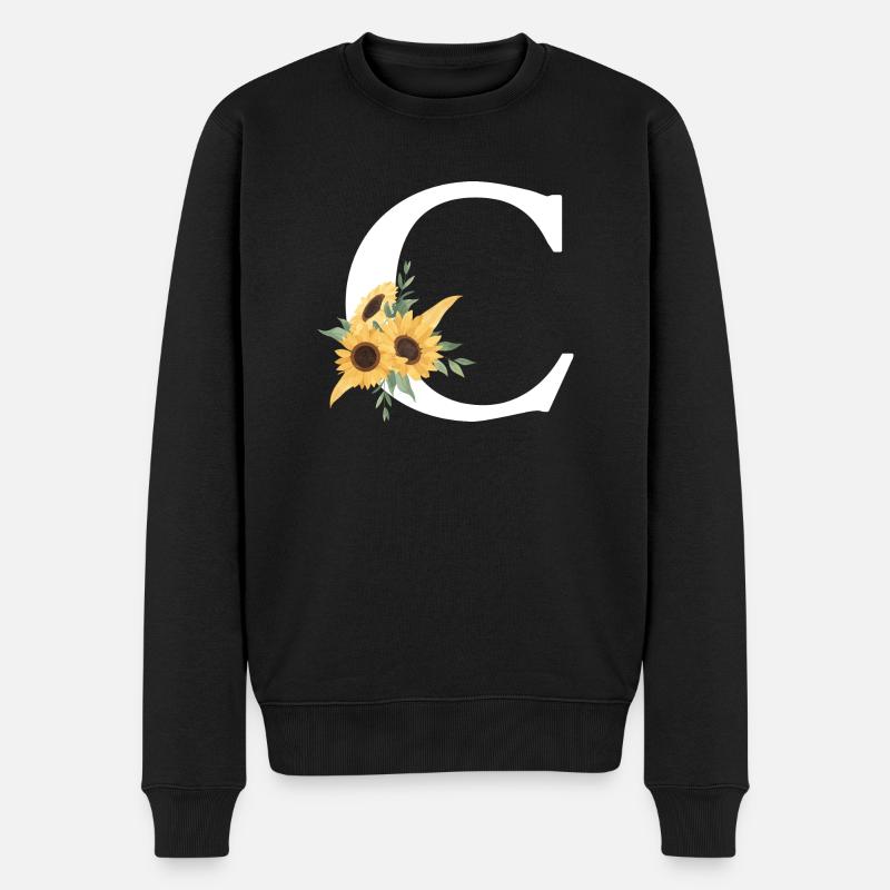 Lettre c floral tournesol - Pull Premium bio Homme - noir