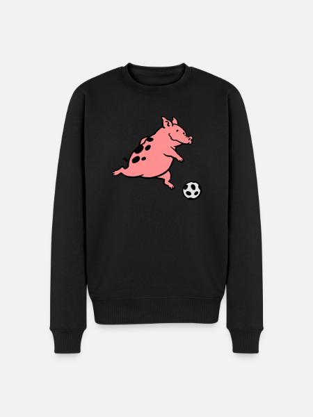 Schwein spielt Fußball - Männer Premium Bio Pullover - Schwarz