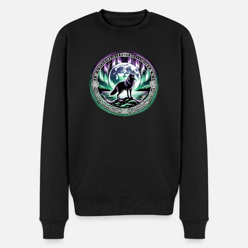 Mystischer Wolf Nordlichter Emblem - Viking - Männer Premium Bio Pullover - Schwarz