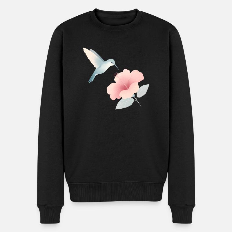 Kolibri und Blüte - Männer Premium Bio Pullover - Schwarz