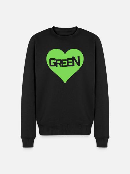 GREEN LOVE HEART - Männer Premium Bio Pullover - Schwarz