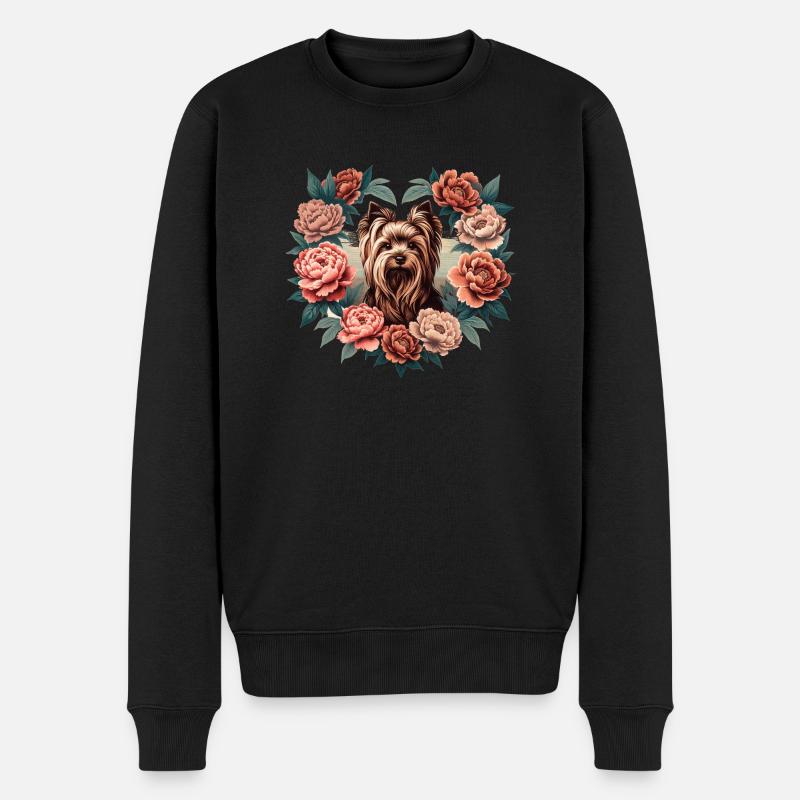 Pivoines Yorkshire Terrier - Pull Premium bio Homme - noir