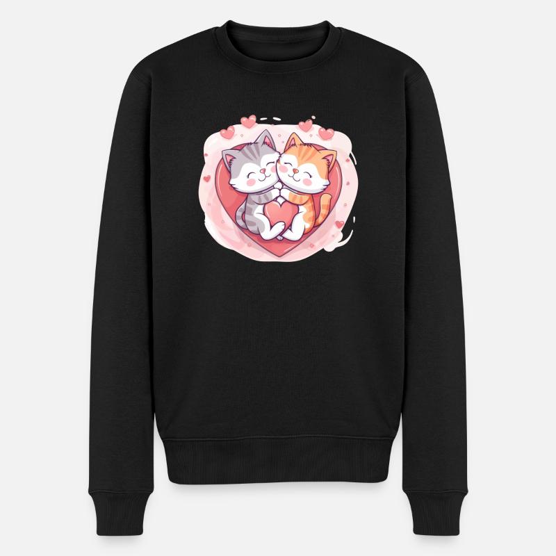 Zwei Katzen kuscheln zum Valentinstag im Herzen - Männer Premium Bio Pullover - Schwarz