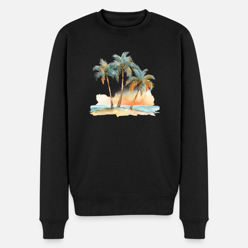 STRAND MIT DREI PALMEN - Männer Premium Bio Pullover - Schwarz