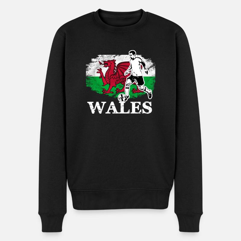 Soccer - Fußball - Wales Flag - Männer Premium Bio Pullover - Schwarz