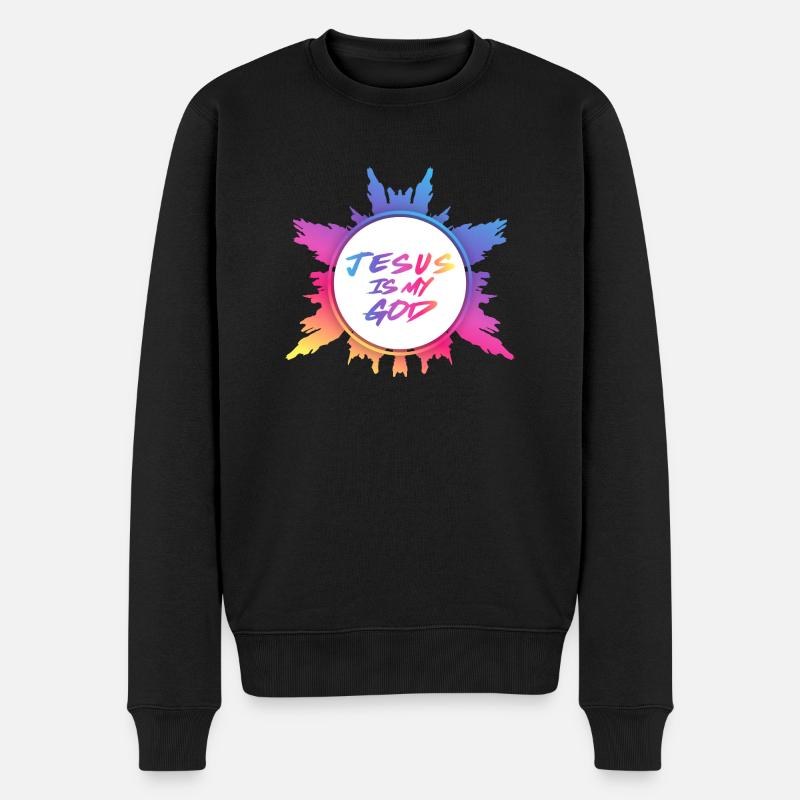 Jesus ist mein Gott - Männer Premium Bio Pullover - Schwarz