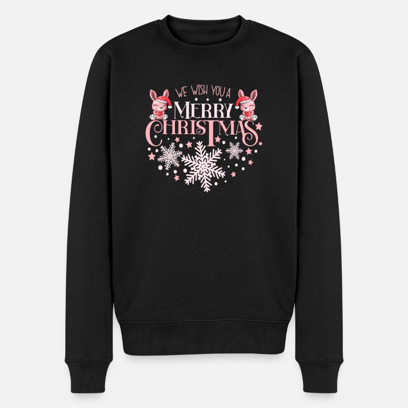 We wish you a merry Christmas Cute Pink Rabbits - Männer Premium Bio Pullover - Schwarz