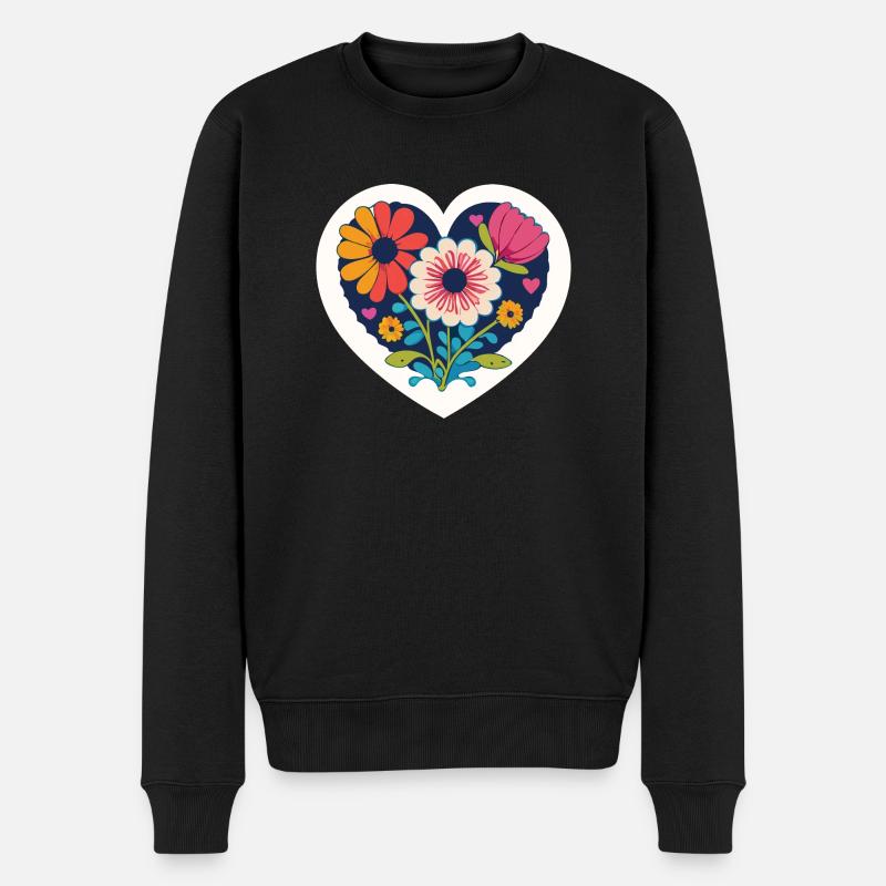 Amour - Fleurs - Cœur - Pull Premium bio Homme - noir
