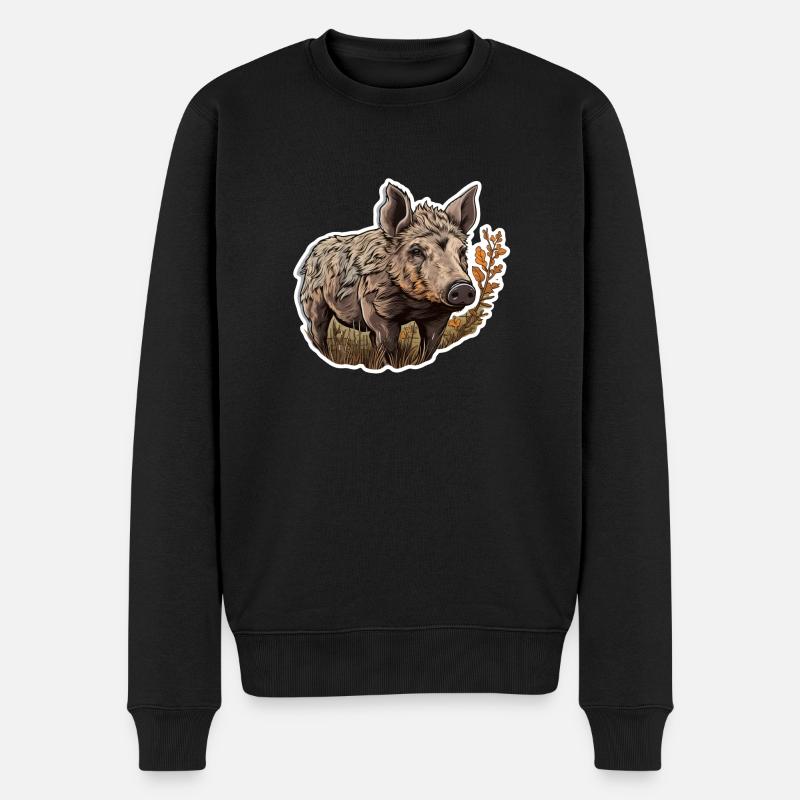 Wildschwein auf einem Feld - Männer Premium Bio Pullover - Schwarz