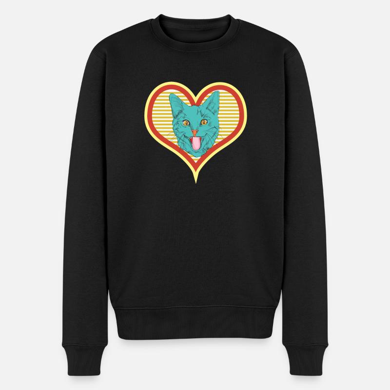 Katzengesicht streckt die Zunge raus - Männer Premium Bio Pullover - Schwarz