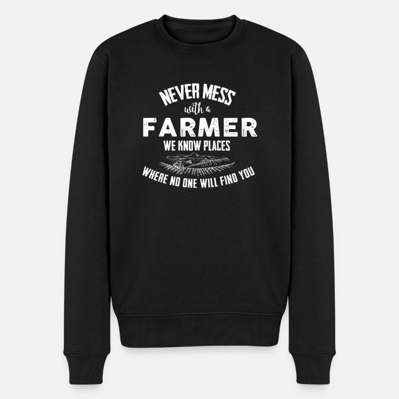 Farmer Never mess - Männer Premium Bio Pullover - Schwarz