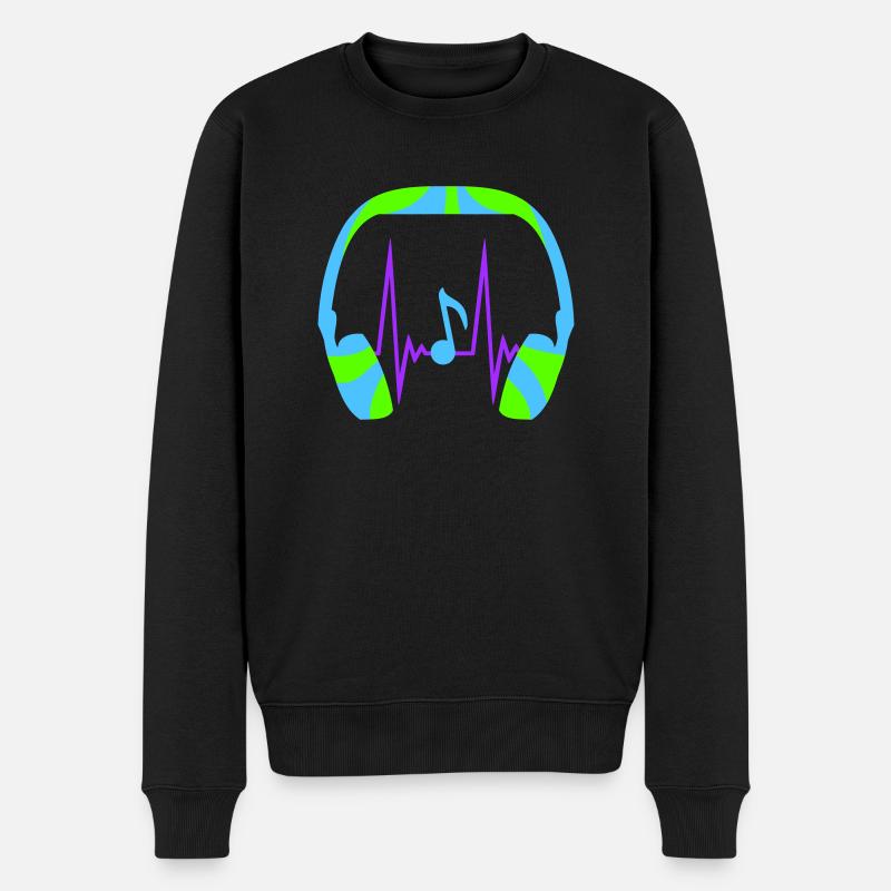 Kopfhörer Note Musiknote Puls Frequenz Herzschlag - Männer Premium Bio Pullover - Schwarz
