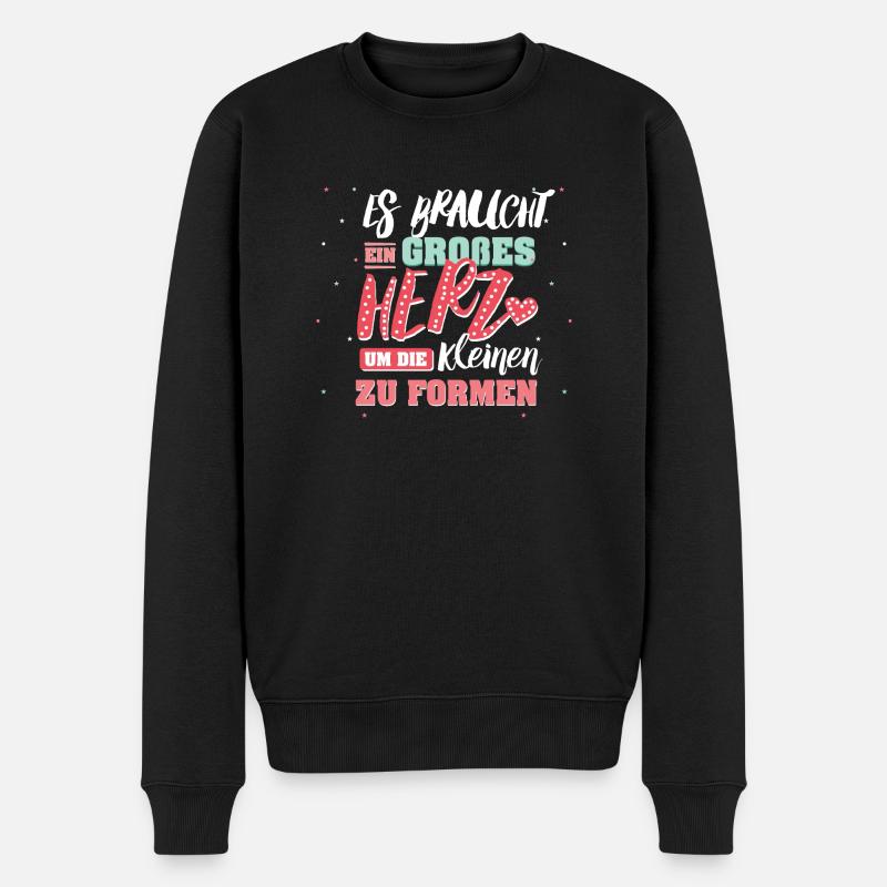 Erzieherin - grosses Herz - Männer Premium Bio Pullover - Schwarz