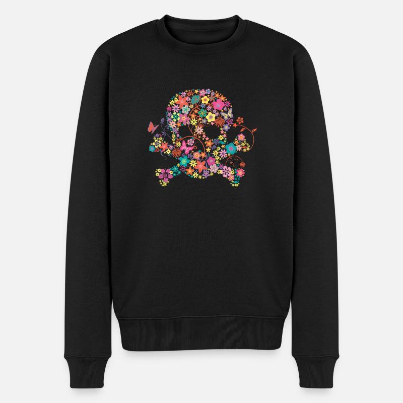 Tête de mort avec des fleurs - flower skull - Pull Premium bio Homme - noir