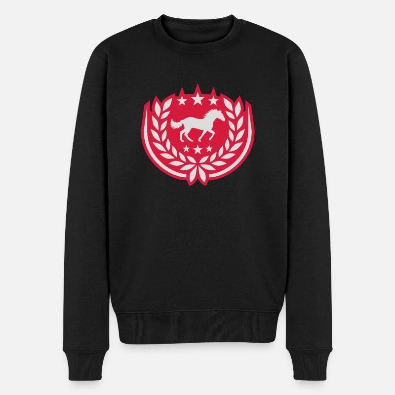 Wappen Pferd Lorbeerkranz Sterne - Männer Premium Bio Pullover - Schwarz