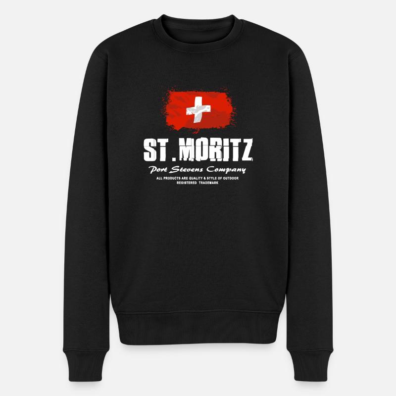 St. Moritz - Swiss Flag - Männer Premium Bio Pullover - Schwarz