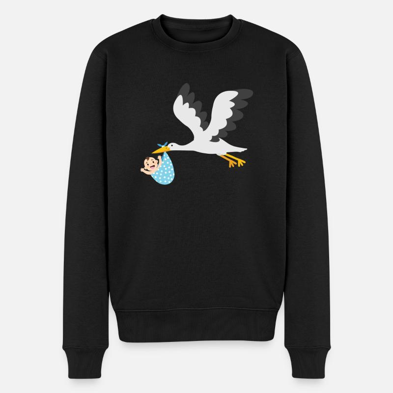 Storch mit Baby - Männer Premium Bio Pullover - Schwarz
