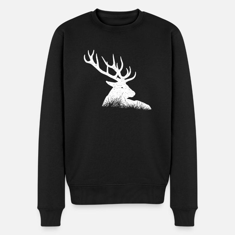 Hirsch - Männer Premium Bio Pullover - Schwarz