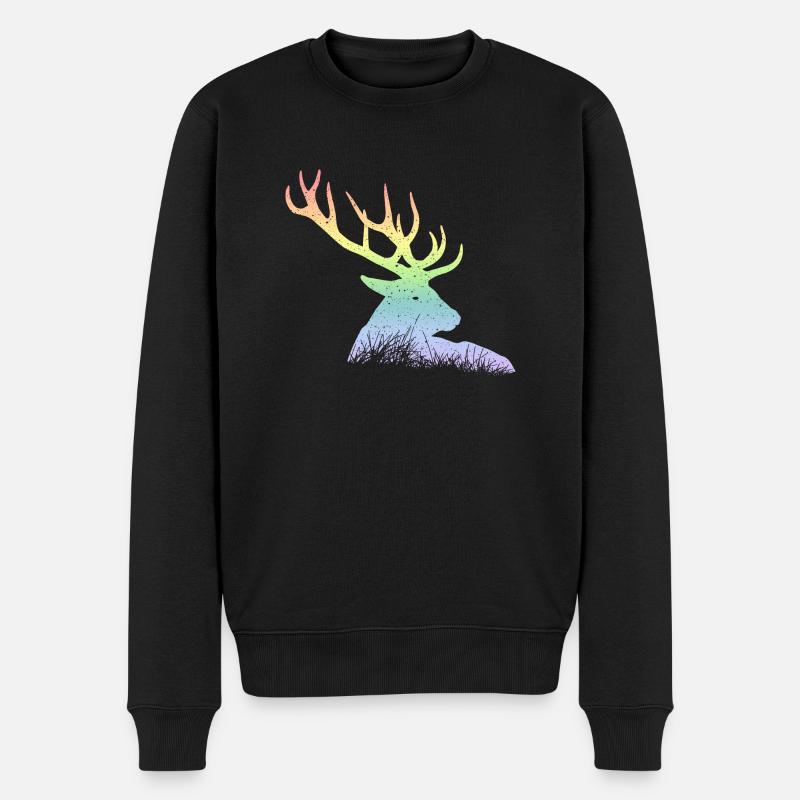 Hirsch - Männer Premium Bio Pullover - Schwarz