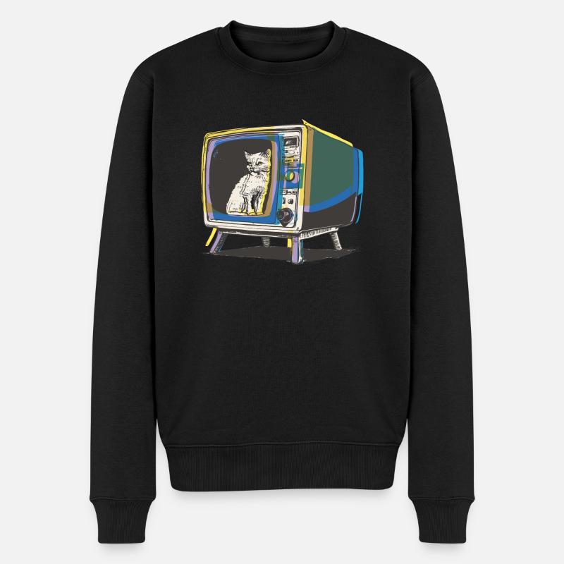 Chat rétro à la télé - Pull Premium bio Homme - noir