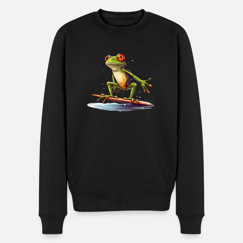 Frosch auf dem Surfbrett - Männer Premium Bio Pullover - Schwarz
