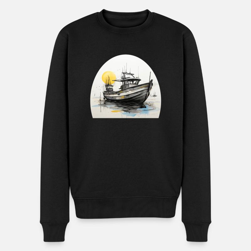 Fischerboot mit Angelruten - Männer Premium Bio Pullover - Schwarz