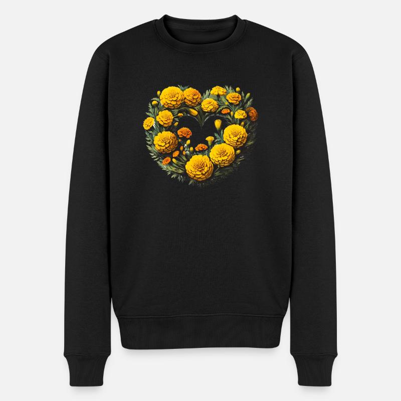 Ringelblumenherz - Männer Premium Bio Pullover - Schwarz