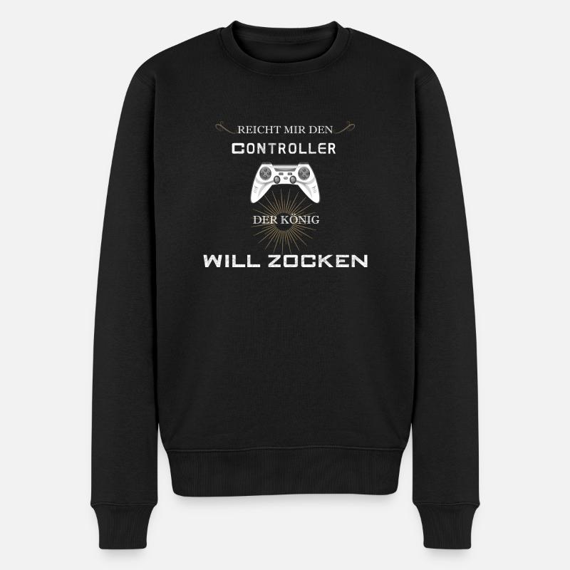 Reicht mir den Controller der König will zocken - Männer Premium Bio Pullover - Schwarz