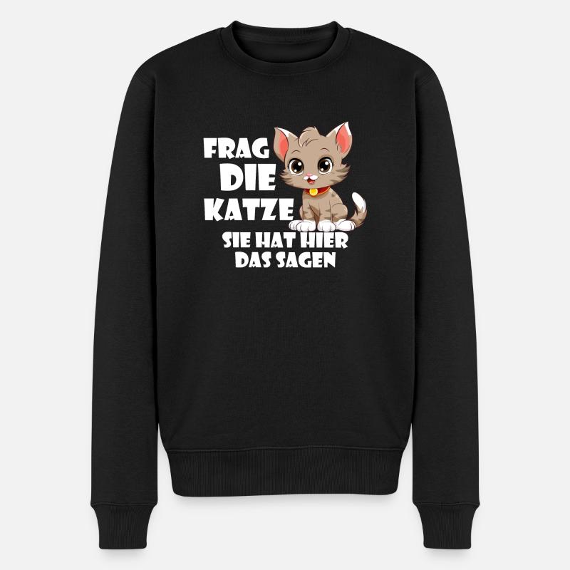 Frag die Katze - Männer Premium Bio Pullover - Schwarz