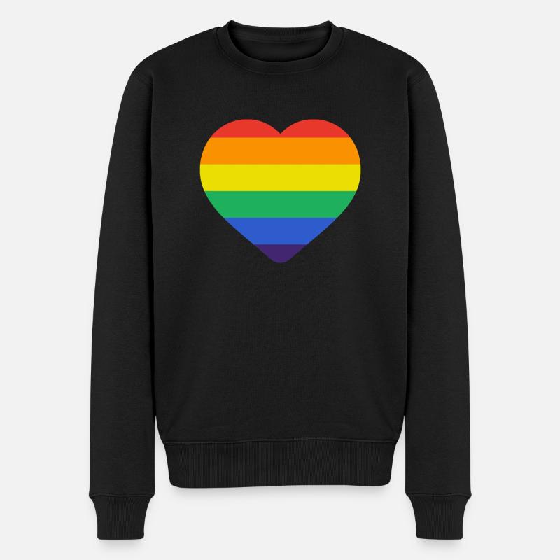 Rainbow Heart Pride - Liebe Vielfalt - Männer Premium Bio Pullover - Schwarz