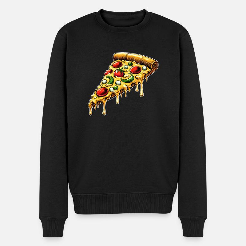 Pizza Cartoon Schmelzender Käse Lustiges Design - Männer Premium Bio Pullover - Schwarz