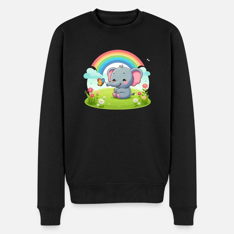 Fröhlicher Elefant und Regenbogen - Männer Premium Bio Pullover - Schwarz