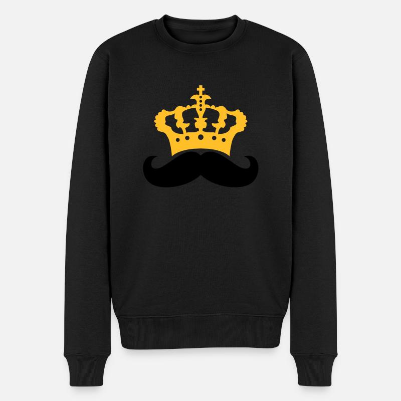 herrscher koenig krone prinz mustache schnurrbart - Männer Premium Bio Pullover - Schwarz