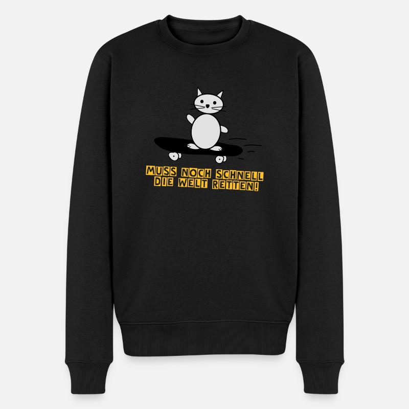 Die Welt retten Kätzchen Lustige Sprüche - Männer Premium Bio Pullover - Schwarz