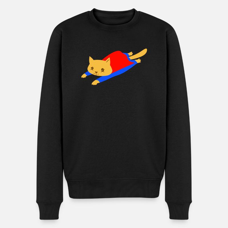 Superhero Katze - Männer Premium Bio Pullover - Schwarz