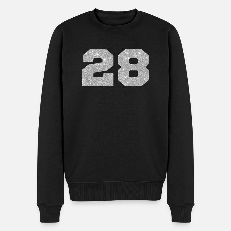 Nummer 28 Silberner Glitzer - 28-jähriges Jubiläum - Männer Premium Bio Pullover - Schwarz