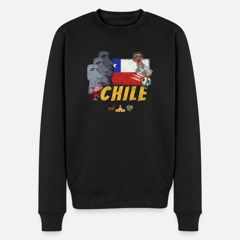 Chile Vintage Osterinsel Statuen mit Fahne Alpaka - Männer Premium Bio Pullover - Schwarz