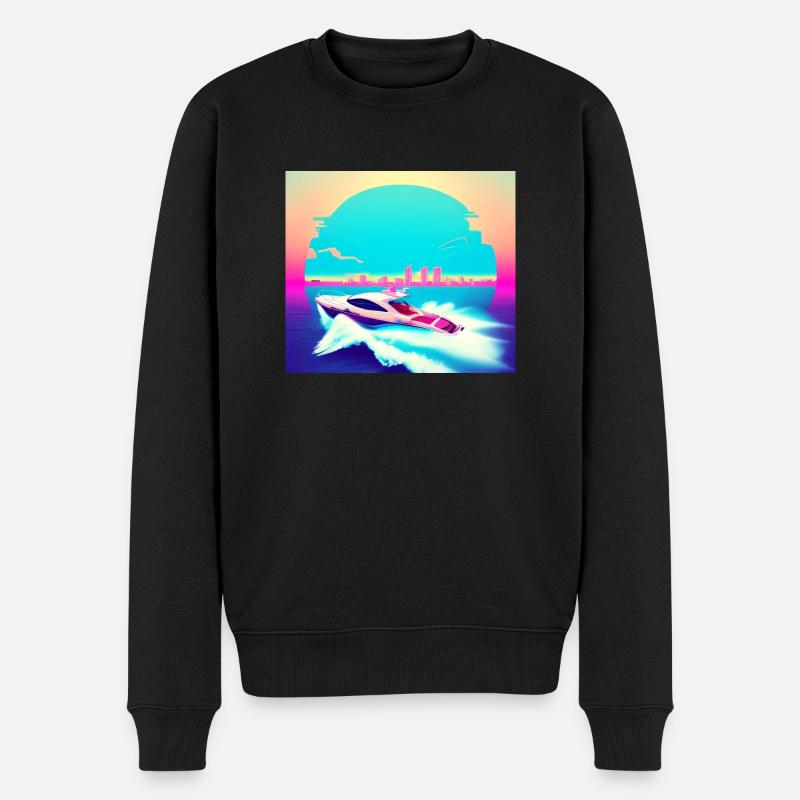 Miami Vice Retro Sportboot 80er Jahre - Männer Premium Bio Pullover - Schwarz